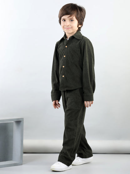 Corduroy Full Sleeves Shirt With 2 Side Pocket Joggers For Autumn & Winter