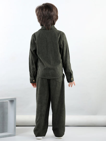 Corduroy Full Sleeves Shirt With 2 Side Pocket Joggers For Autumn & Winter