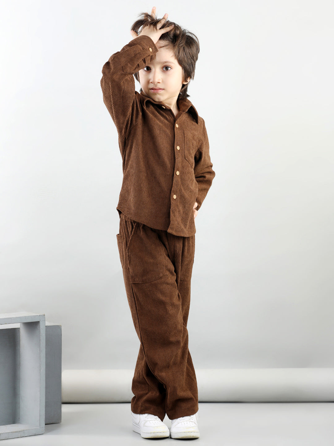 Corduroy Full Sleeves Shirt With 2 Side Pocket Joggers For Autumn & Winter