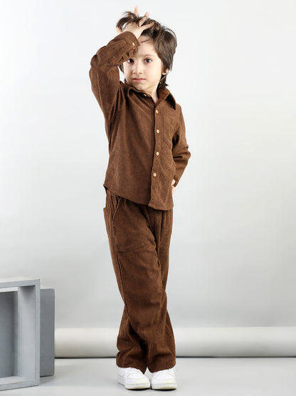 Corduroy Full Sleeves Shirt With 2 Side Pocket Joggers For Autumn & Winter