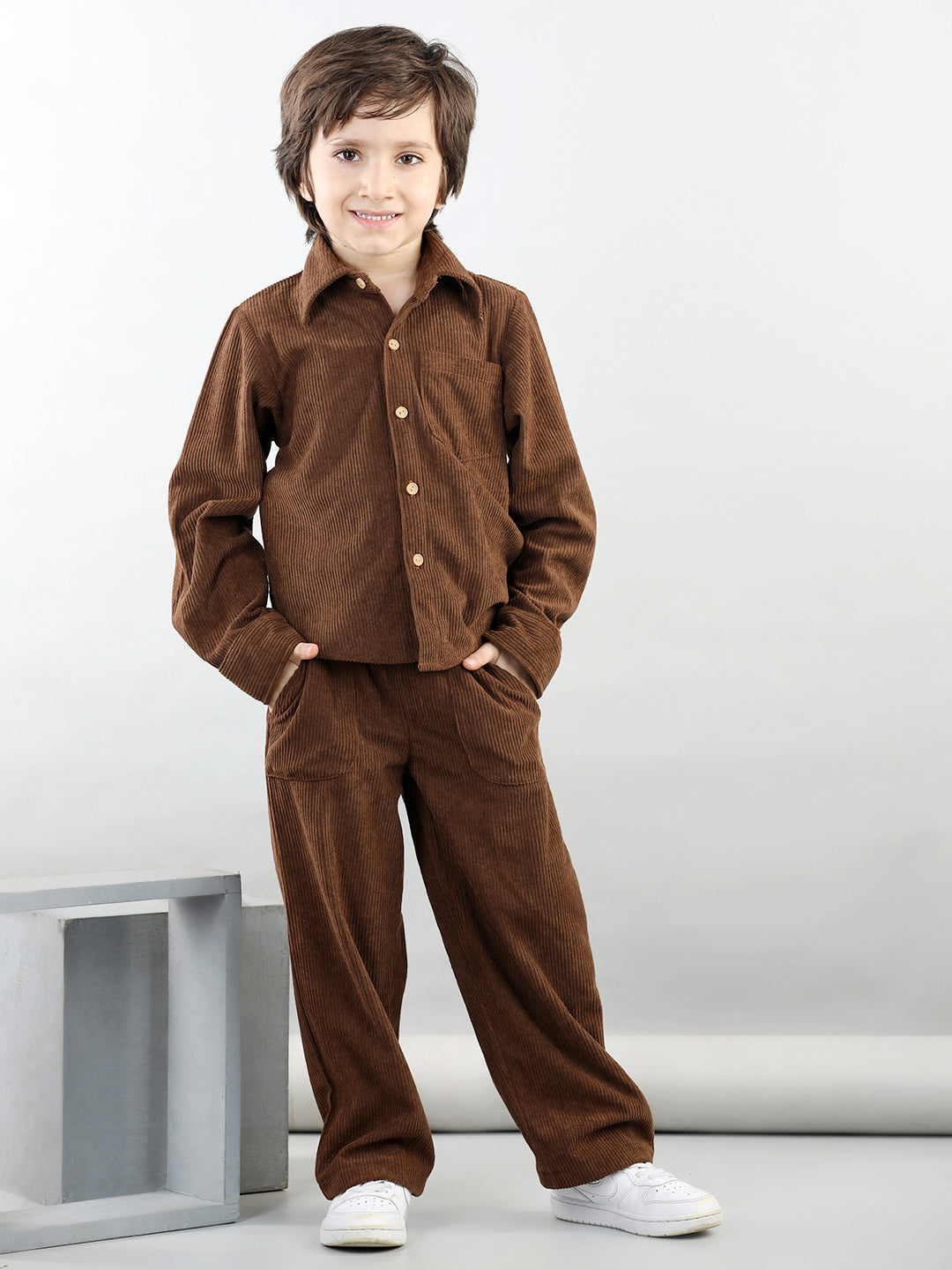 Corduroy Full Sleeves Shirt With 2 Side Pocket Joggers For Autumn & Winter