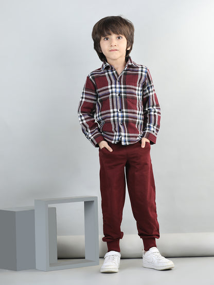Woollen Blend Full Sleeves Checked Shirt With Solid Joggers