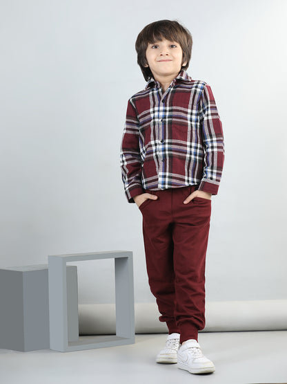 Woollen Blend Full Sleeves Checked Shirt With Solid Joggers