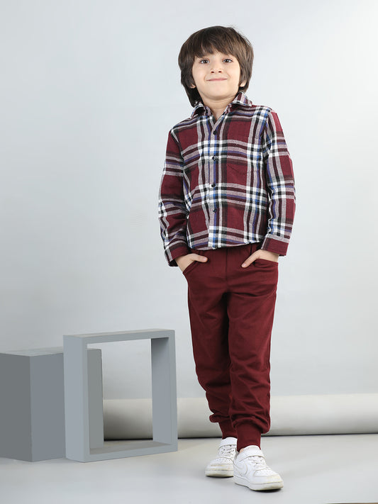 Woollen Blend Full Sleeves Checked Shirt With Solid Joggers