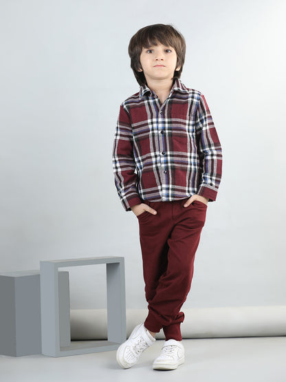Woollen Blend Full Sleeves Checked Shirt With Solid Joggers