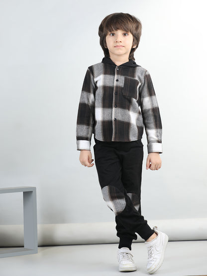 Woollen Blend Full Sleeves Checked Shirt With Solid Joggers