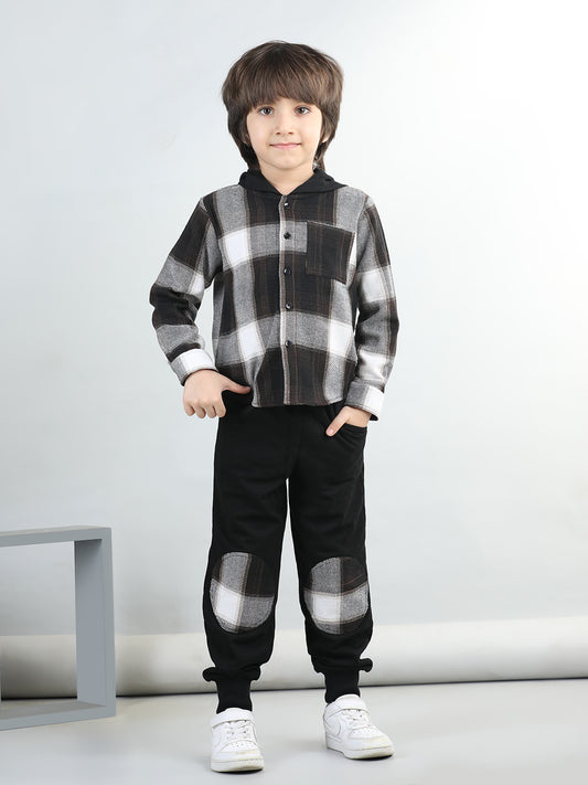 Woollen Blend Full Sleeves Checked Shirt With Solid Joggers