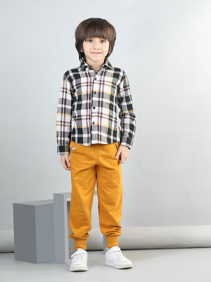 Woollen Blend Full Sleeves Checked Shirt With Solid Joggers