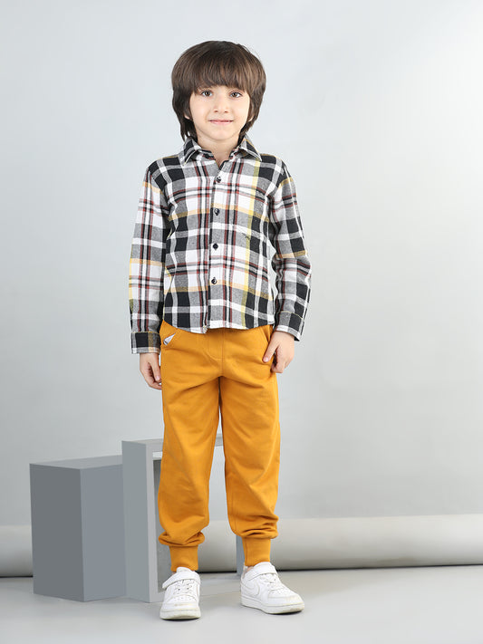 Woollen Blend Full Sleeves Checked Shirt With Solid Joggers