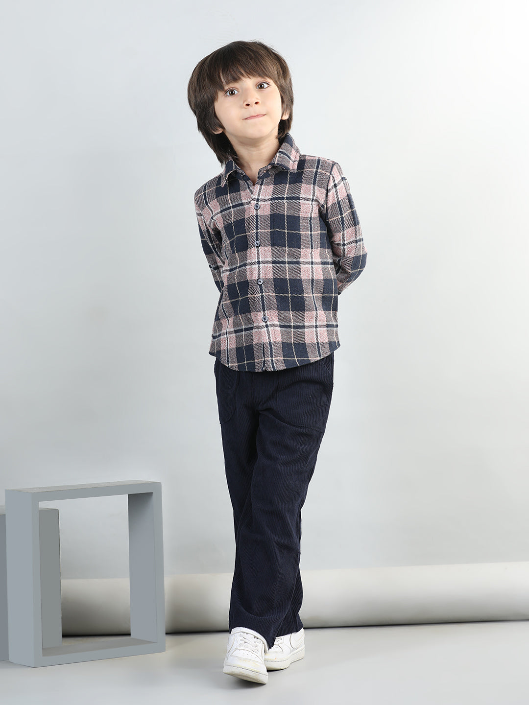 Woollen Blend Full Sleeves Checked Shirt With Solid Joggers