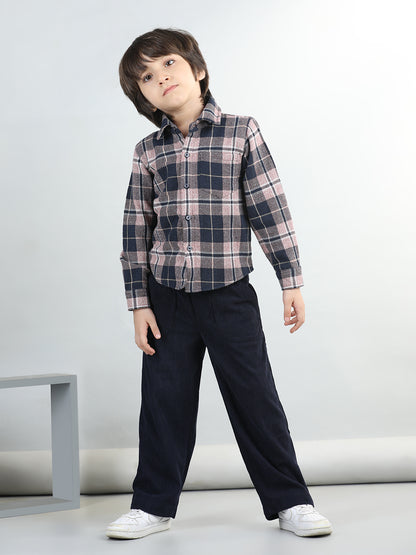 Woollen Blend Full Sleeves Checked Shirt With Solid Joggers