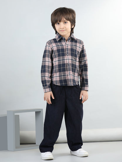 Woollen Blend Full Sleeves Checked Shirt With Solid Joggers