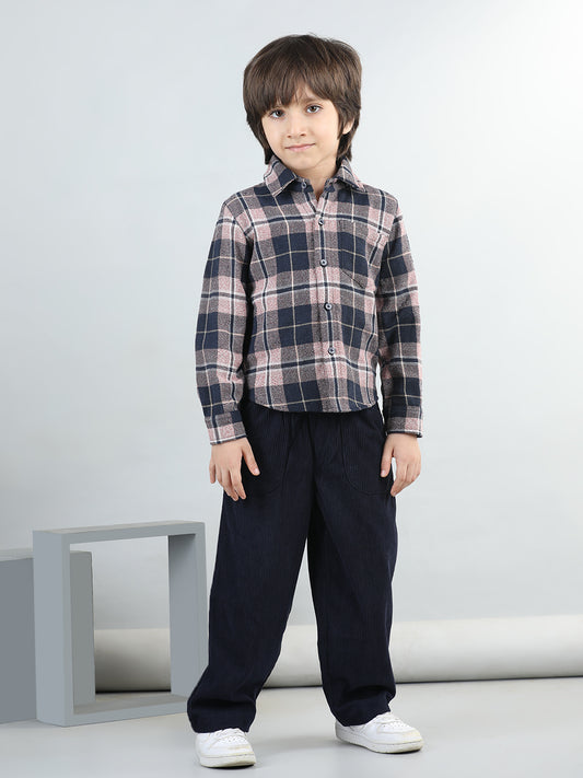 Woollen Blend Full Sleeves Checked Shirt With Solid Joggers