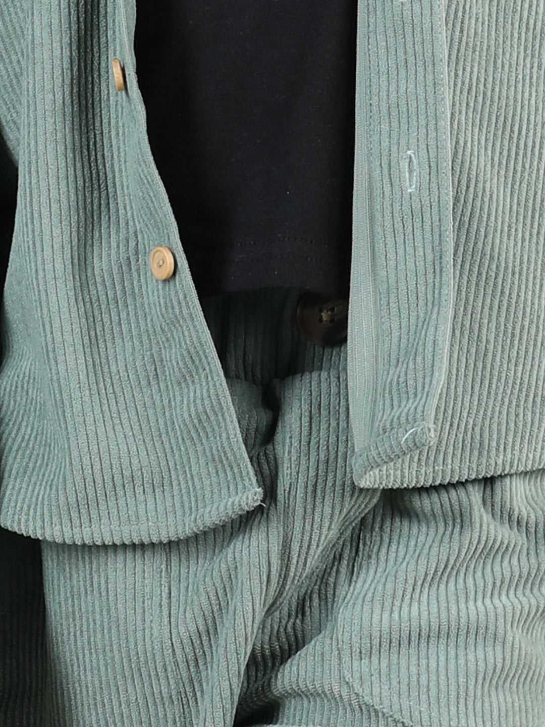 Cotton Full Sleeves Coordinating Corduroy Shirt & Solid Trousers With Solid Tee