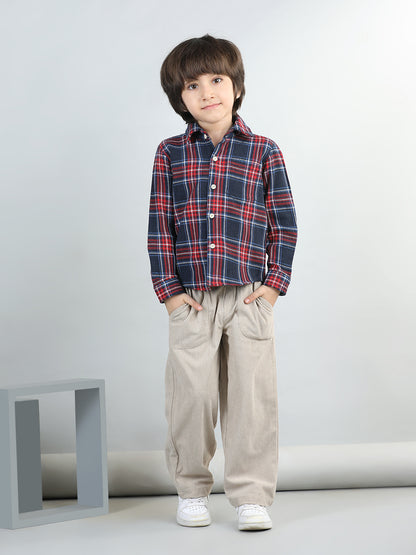 Woollen Blend Full Sleeves Checked Shirt With Solid Corduroy Trousers