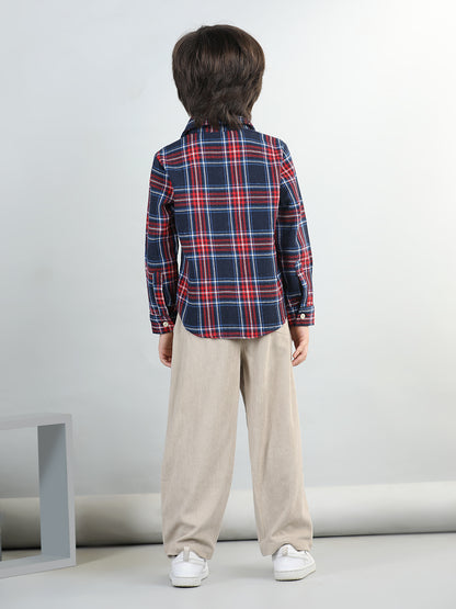 Woollen Blend Full Sleeves Checked Shirt With Solid Corduroy Trousers