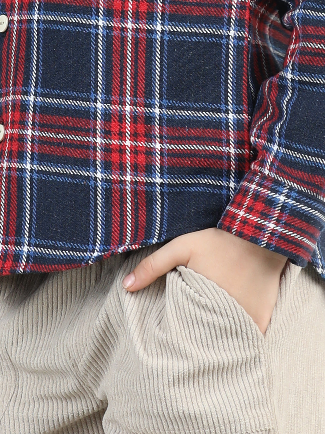 Woollen Blend Full Sleeves Checked Shirt With Solid Corduroy Trousers