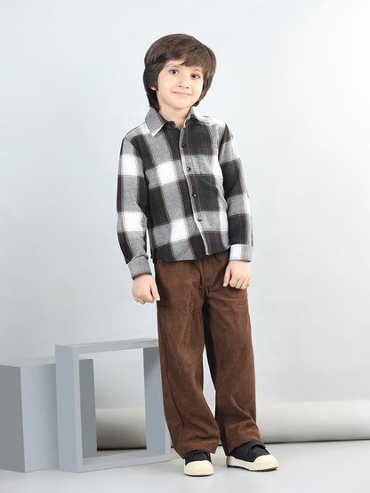 Woollen Blend Full Sleeves Checked Shirt With Solid Corduroy Trousers