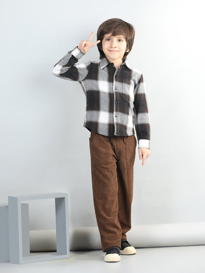 Woollen Blend Full Sleeves Checked Shirt With Solid Corduroy Trousers