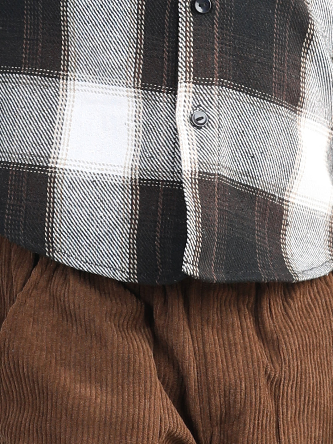 Woollen Blend Full Sleeves Checked Shirt With Solid Corduroy Trousers