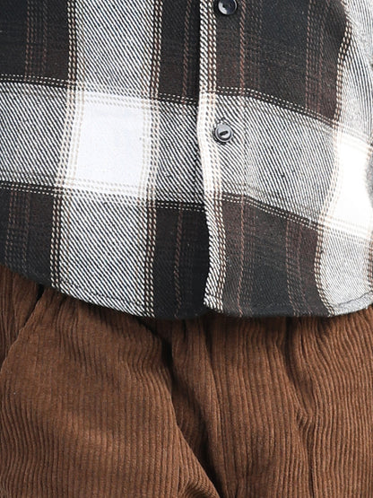 Woollen Blend Full Sleeves Checked Shirt With Solid Corduroy Trousers