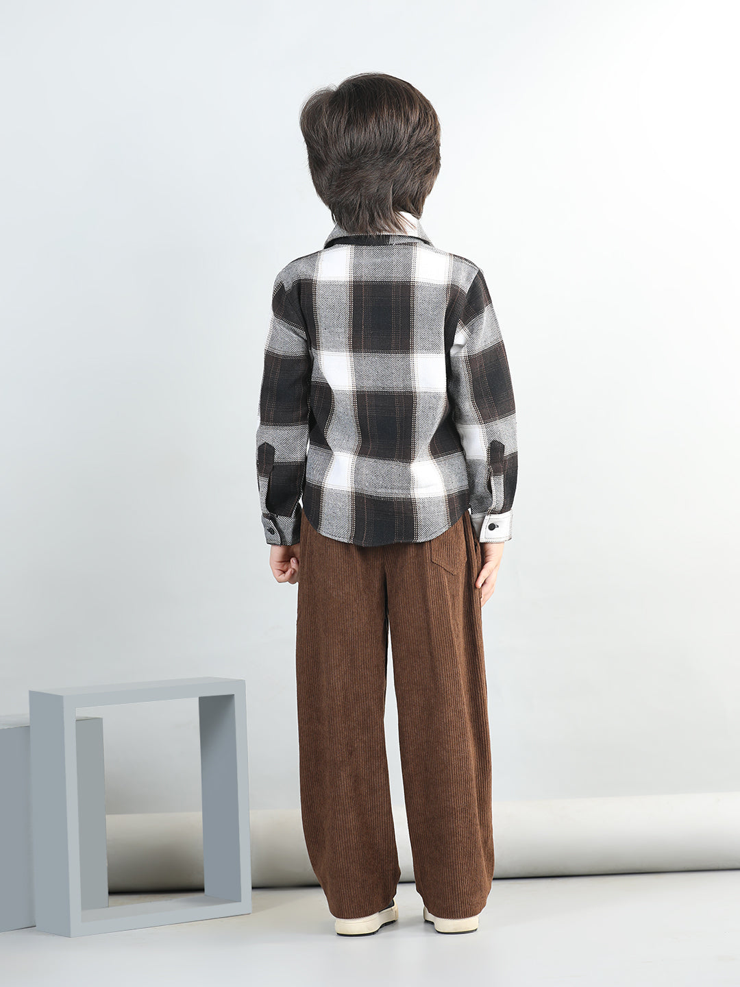 Woollen Blend Full Sleeves Checked Shirt With Solid Corduroy Trousers