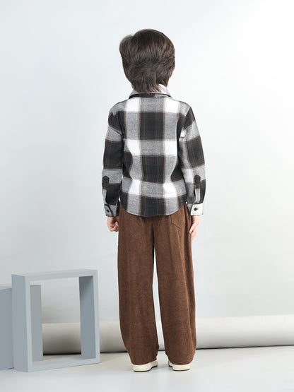 Woollen Blend Full Sleeves Checked Shirt With Solid Corduroy Trousers