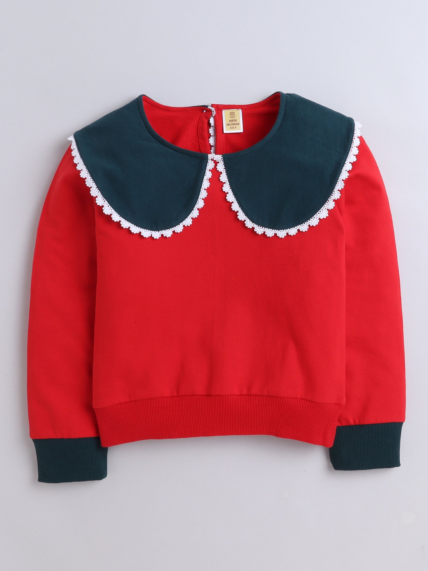 Cotton Terry Full Sleeves Colour Blocked Lace Embellished Sweatshirt