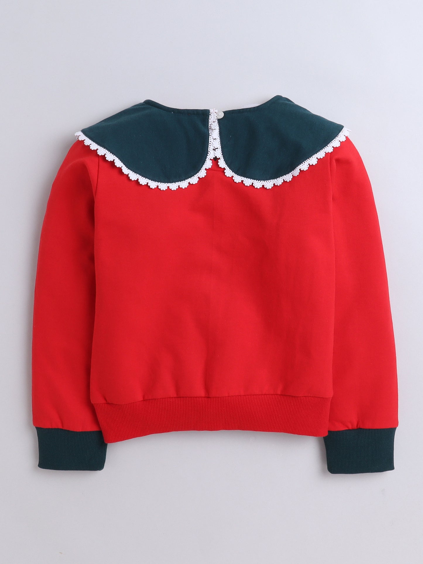 Cotton Terry Full Sleeves Colour Blocked Lace Embellished Sweatshirt