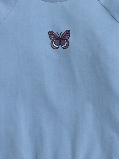 Full Sleeves Frill Detailed Butterfly Printed Sweatshirt