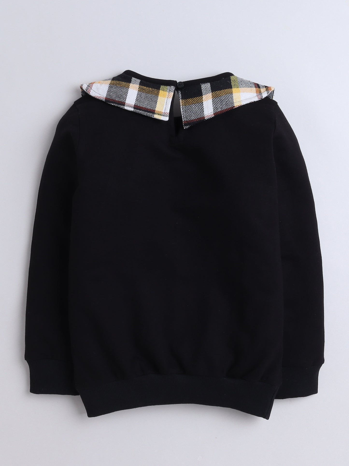Cotton Terry Check Collar Sweatshirt-Black