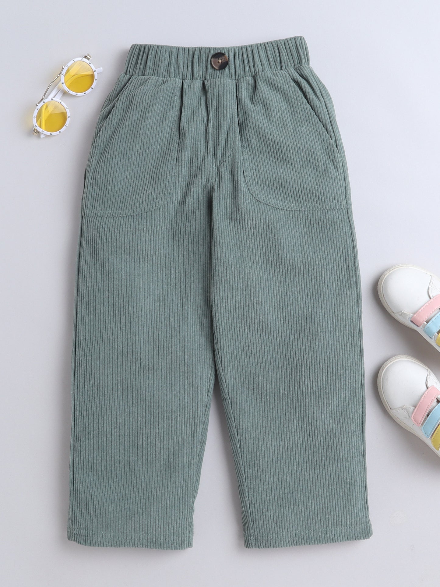 Corduroy 2 Side Pocket And 1 Back Pocket Trouser-Green
