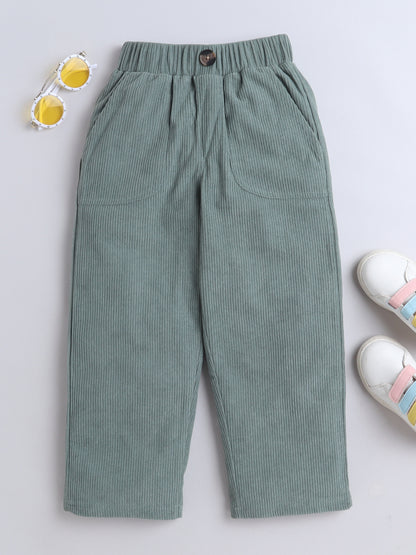 Corduroy 2 Side Pocket And 1 Back Pocket Trouser-Green