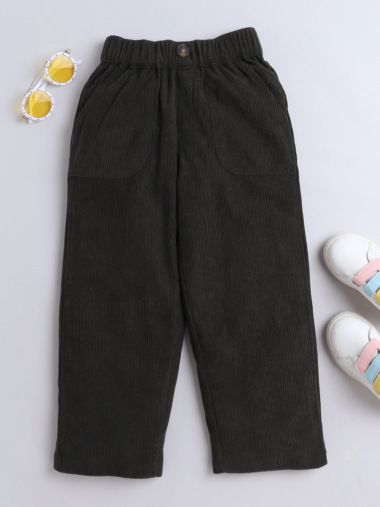 Corduroy 2 Side Pocket and 1 Back Pocket Trouser-Green