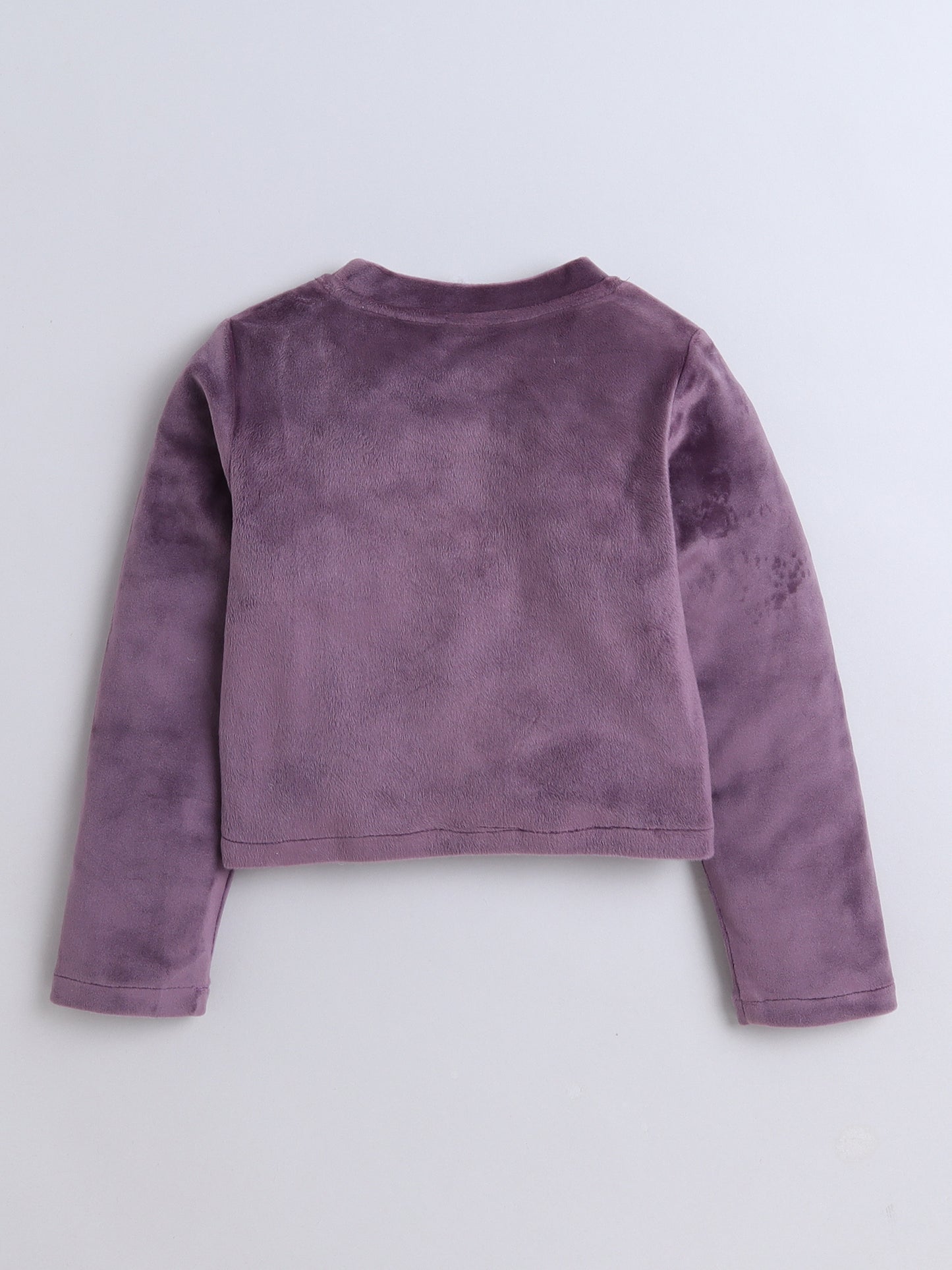 Velvet Full Sleeves Solid Crop Top & Pajama Set - Purple