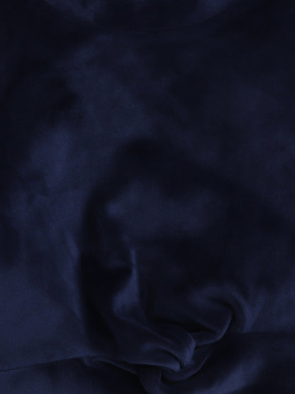 Velvet Full Sleeves Solid Crop Top & Pajama Set - Blue