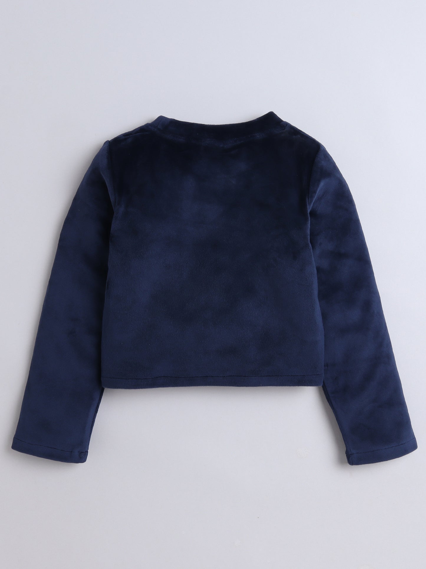Velvet Full Sleeves Solid Crop Top & Pajama Set - Blue