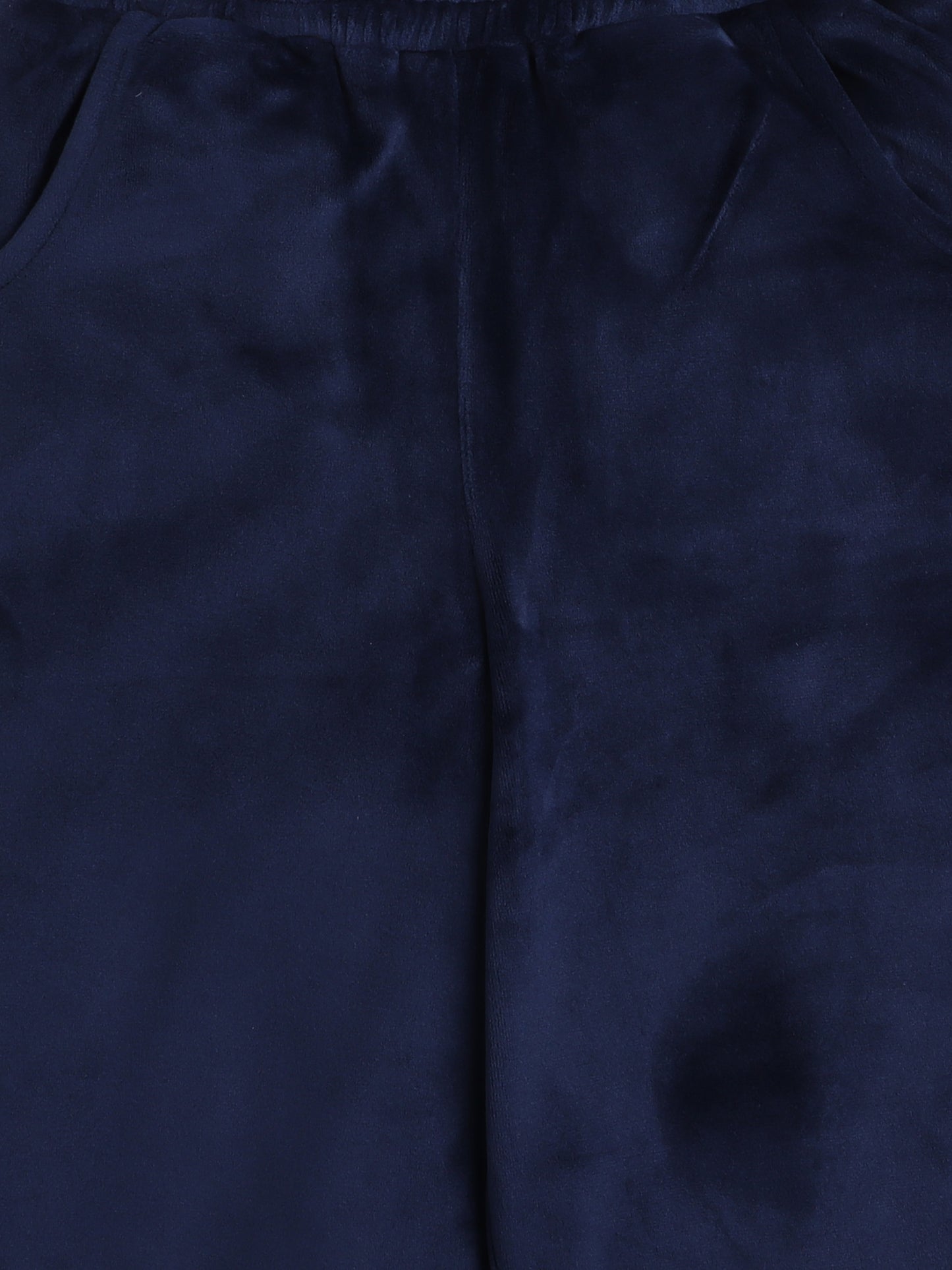 Velvet Full Sleeves Solid Crop Top & Pajama Set - Blue