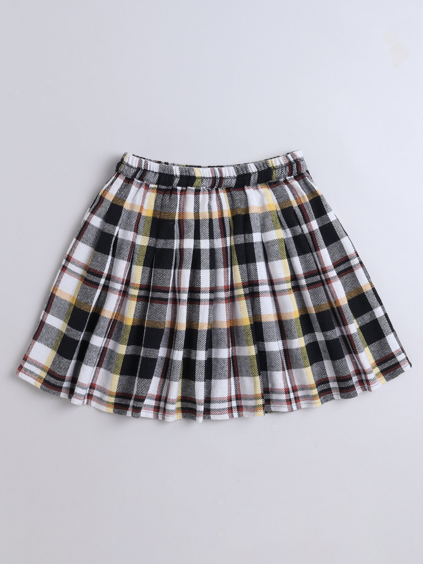 Cotton Terry Sweatshirt With Woolen Checked Skirt - Black