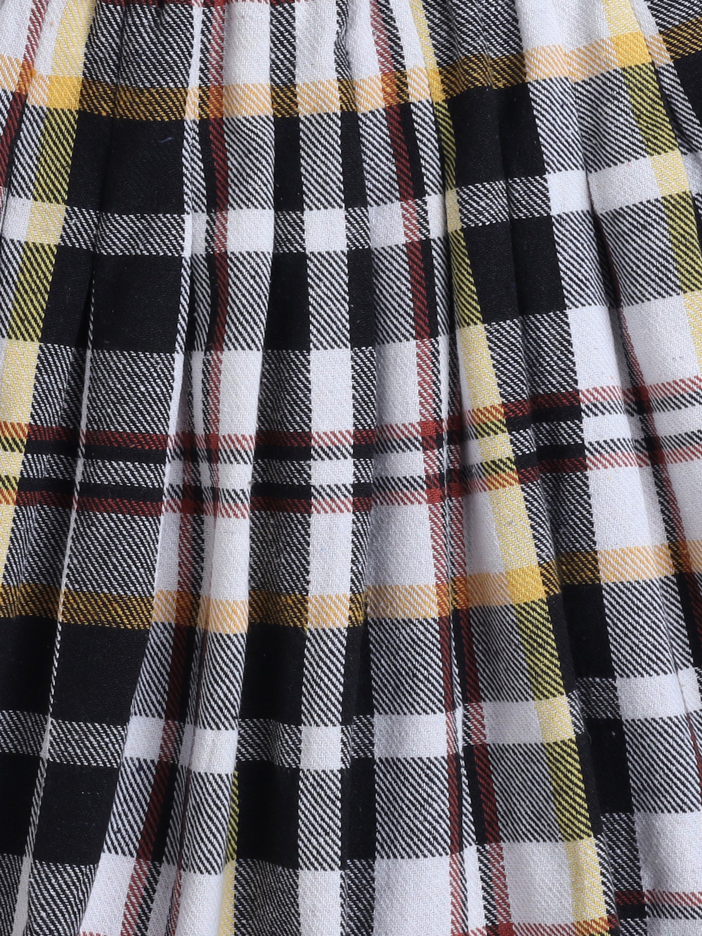 Cotton Terry Sweatshirt With Woolen Checked Skirt - Black
