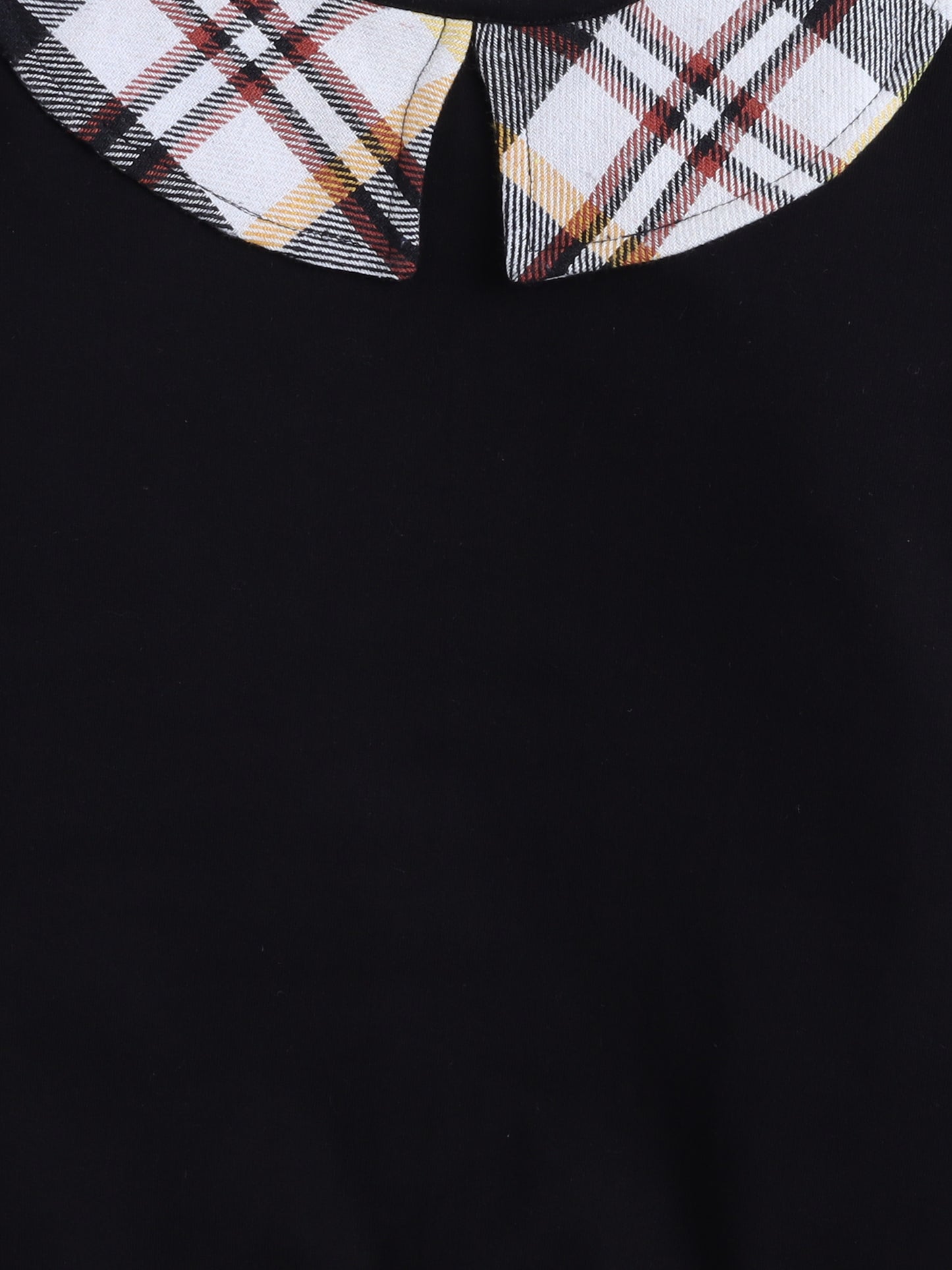 Cotton Terry Sweatshirt With Woolen Checked Skirt - Black