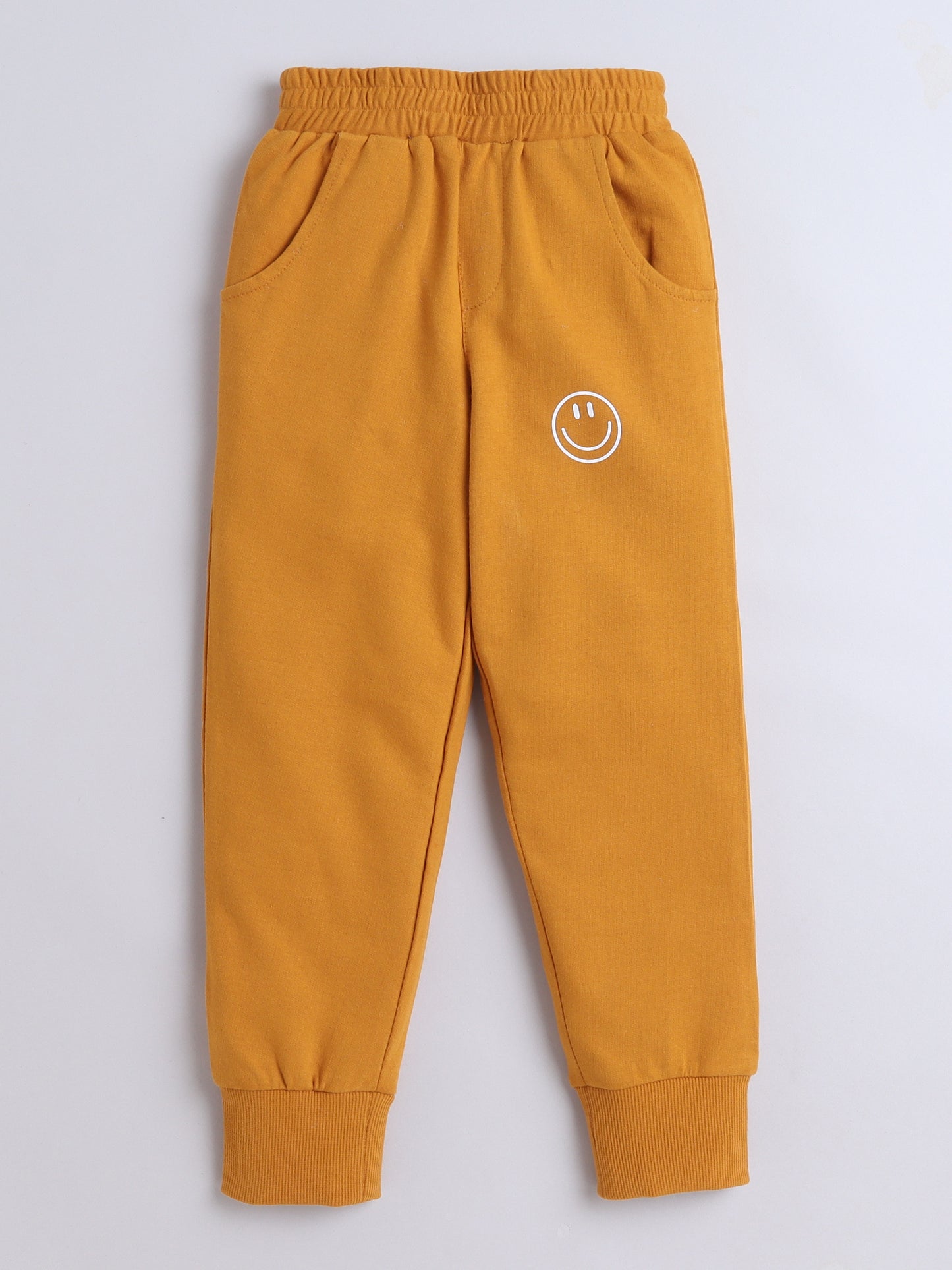 Cotton Terry Full Sleeves Have A Good Day Text Printed Sweatshirt With Joggers Set - Mustard