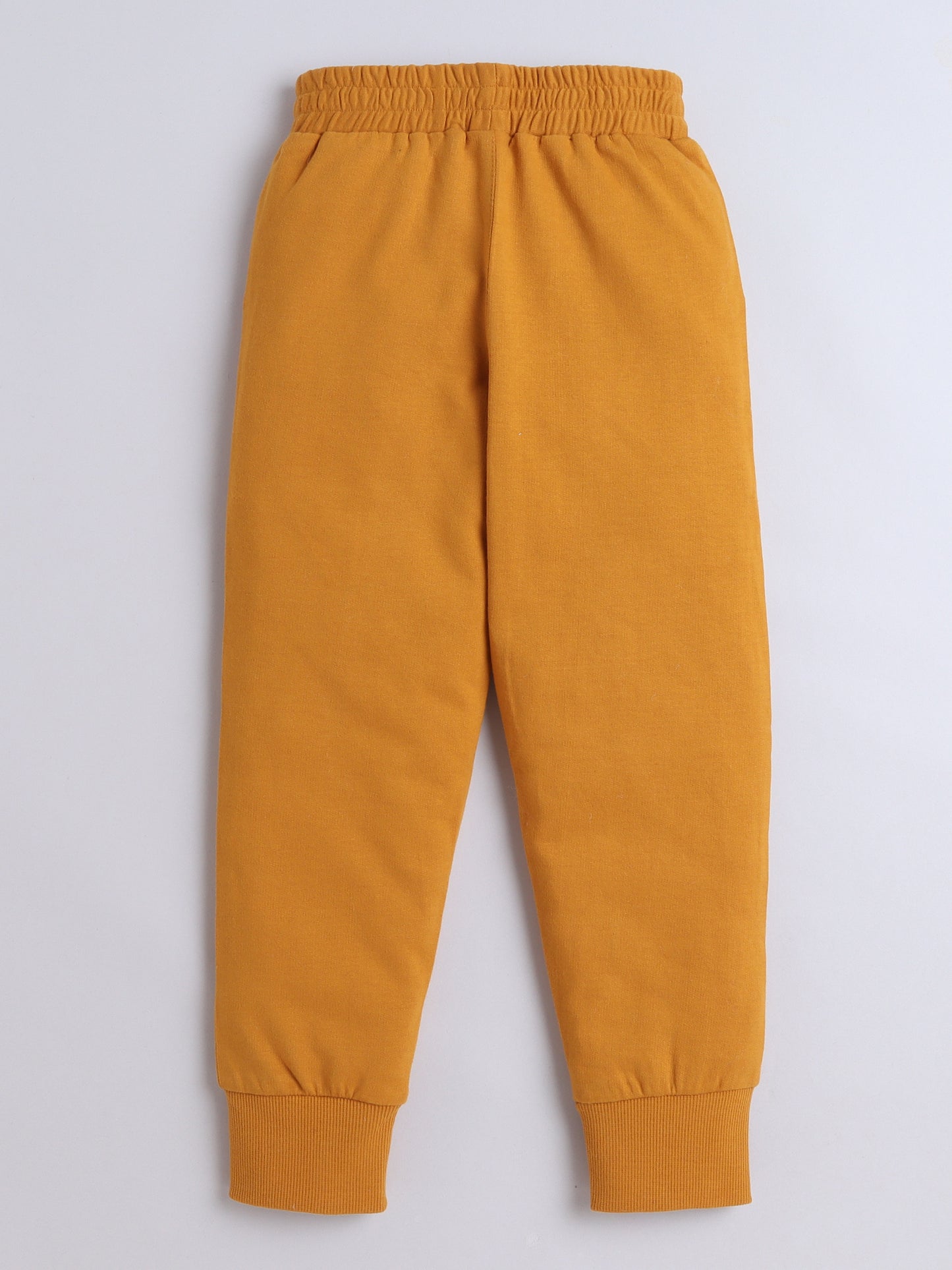 Cotton Terry Full Sleeves Have A Good Day Text Printed Sweatshirt With Joggers Set - Mustard