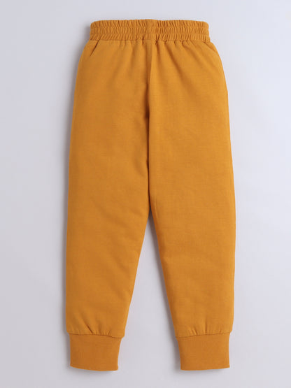 Cotton Terry Full Sleeves Have A Good Day Text Printed Sweatshirt With Joggers Set - Mustard