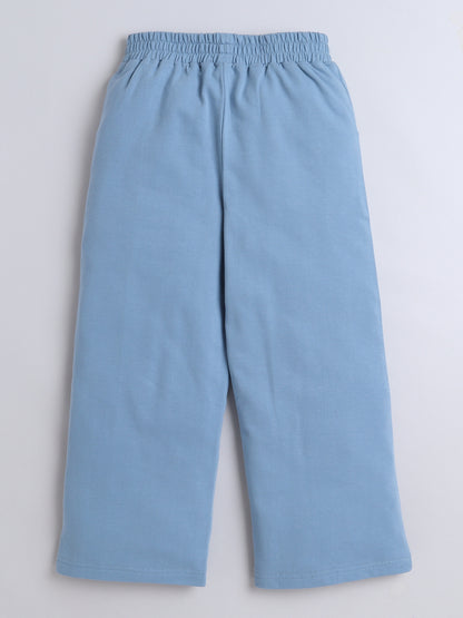 Cotton Terry Full Sleeves Butterfly Printed Sweatshirt With Joggers Set - Blue