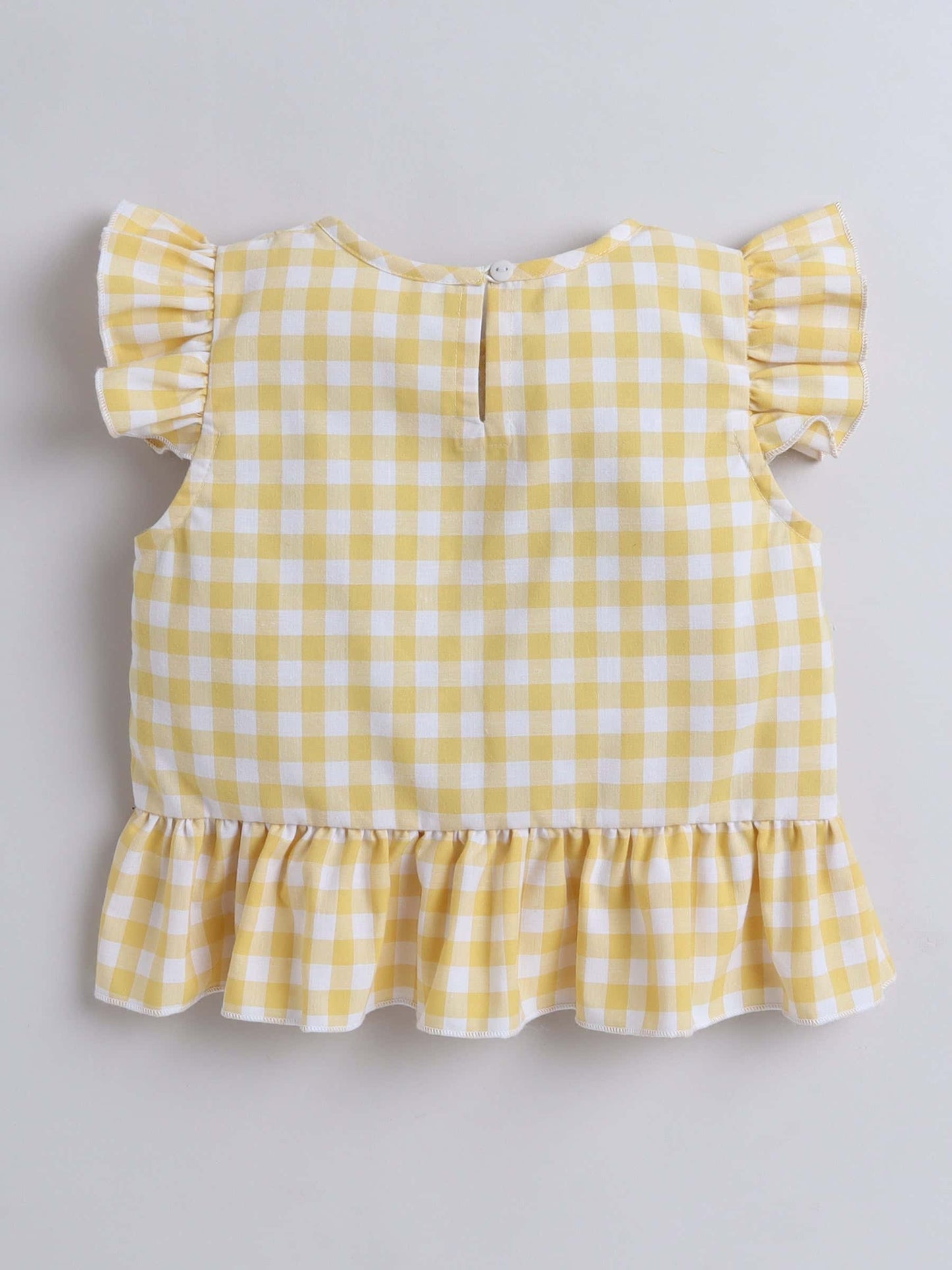 Girls Yellow Check Frill Top & Bottom Set – Playful & Trendy - Pure, Chemical-Free Kidswear