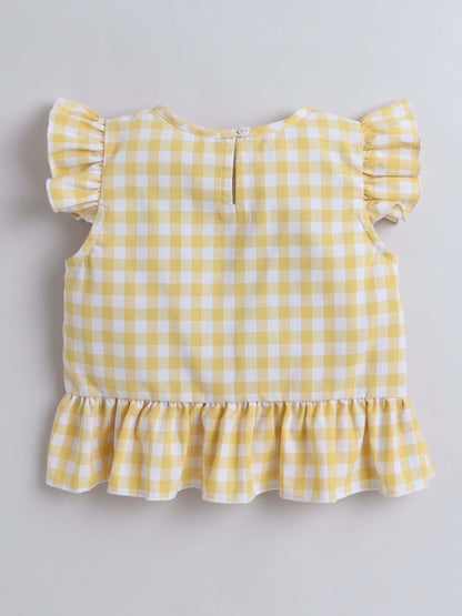 Girls Yellow Check Frill Top & Bottom Set – Playful & Trendy - Pure, Chemical-Free Kidswear