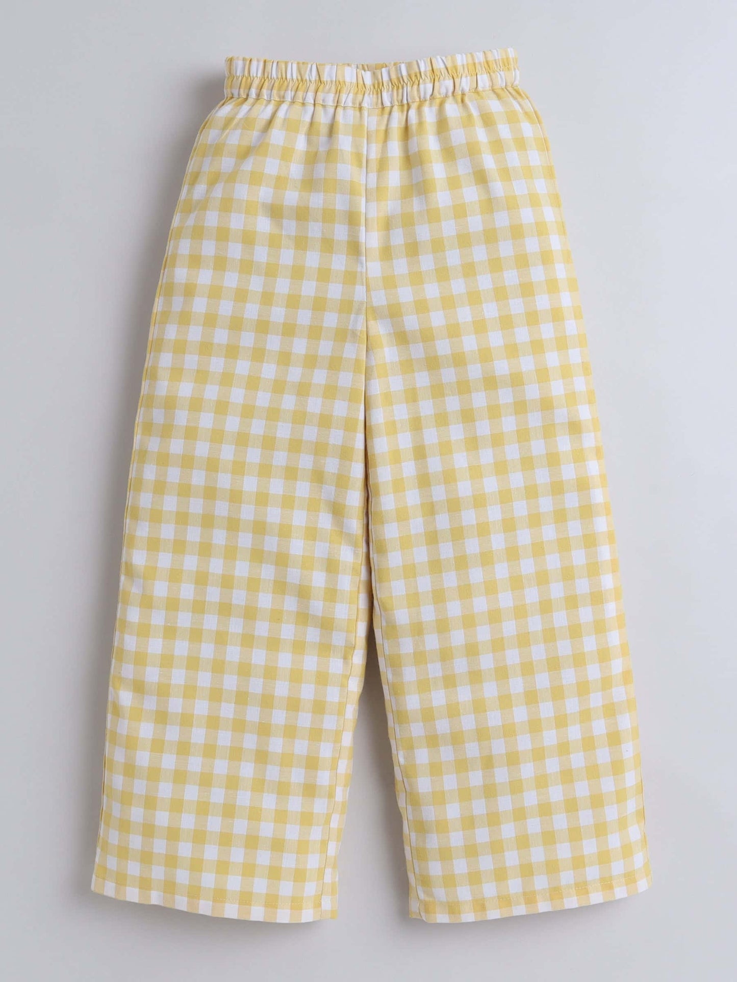 Girls Yellow Check Frill Top & Bottom Set – Playful & Trendy - Pure, Chemical-Free Kidswear