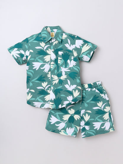Green Leaf‑Print Ryon Shirt & Shorts Set | Aww Hunnie Kidswear