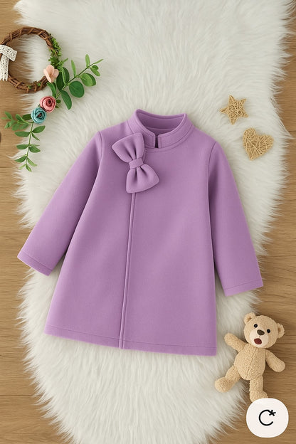 Fleece Fabric Full Sleeves Front Open Side Bow Coat